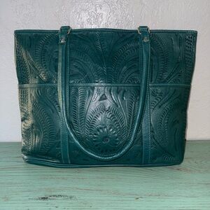 Texas Crazy Tooled Leather Tote Bag